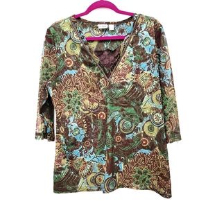 ``T25491 Cato Multi-Color Paisley Green Tunic